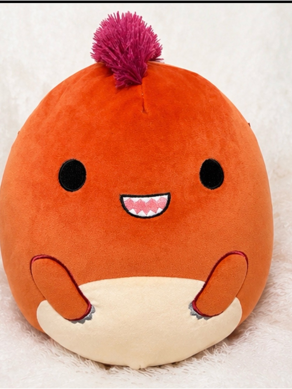 Cute Orange Dino Plush Stuffed Animal Purple Mohawk Kawaii Pillow Toy, excellent